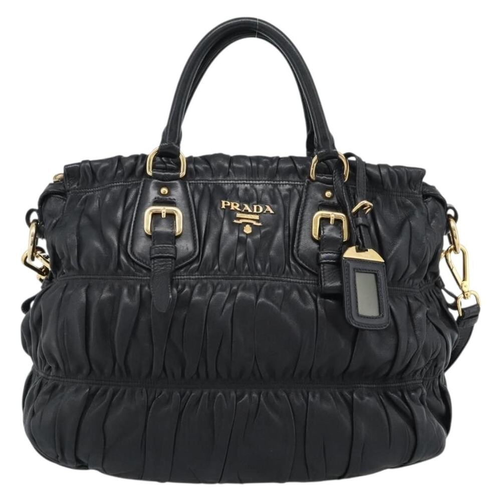 Prada Leather Gathered Handbag Black